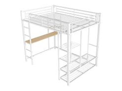 Cama mezanino metálica 140x200cm - com mesa e prateleiras - Branco