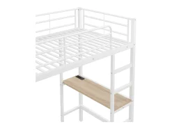 Cama mezanino metálica 90x200cm - com mesa + tomadas USB + barreiras - Branco