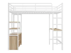 Cama mezanino metálica 90x200cm - com mesa + tomadas USB + barreiras - Branco