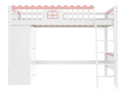 Cama mezanino simples 90 x 200 cm - Cama de criança - Com iluminação LED - Com armário - Com gaveta de arrumação - Branco (sem colchão)
