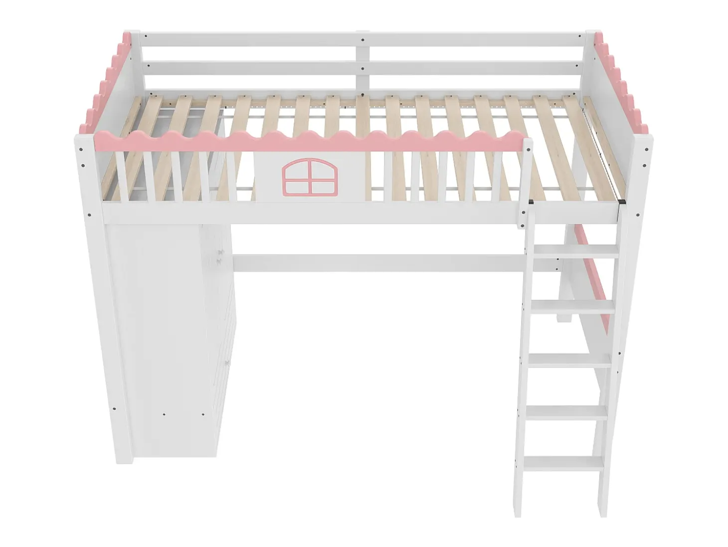 Cama mezanino simples 90 x 200 cm - Cama de criança - Com iluminação LED - Com armário - Com gaveta de arrumação - Branco (sem colchão)