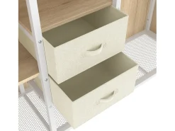 Cama mezanino 90x200 cm - com 2 gavetas - guarda-roupa aberto - com iluminação LED - compartimentos de armazenamento - branco (colchão não incluído)