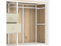 Cama mezanino 90x200 cm - com 2 gavetas - guarda-roupa aberto - com iluminação LED - compartimentos de armazenamento - branco (colchão não incluído)