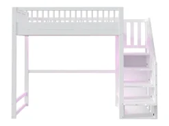 Cama mezanino 140x200 cm - con escada de segurança - con barreiras de segurança - equipado de luzes LED - branco​ (colchão não incluído)