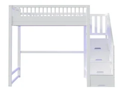 Cama mezanino 140x200 cm - con escada de segurança - con barreiras de segurança - equipado de luzes LED - branco​ (colchão não incluído)