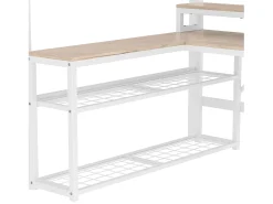Cama mezanino 140x200 cm - con escada de segurança - con faixa de luz LED + escrivaninha - con porta USB - branco​ (colchão não incluído)