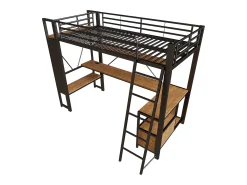 Cama mezanino 90x200 cm - Estrutura de ferro - Iluminação LED - Escrivaninha com prateleira - Porta USB - Preto​ (colchão não incluído)