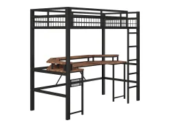 Cama mezanino 90x200 cm - Iluminação LED - Escrivaninha integrada - 1 porta USB + 1 porta Type-C + 2 tomadas - Preto​ (colchão não incluído)