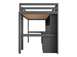 Cama mezanino 90x200cm - com secretária e 2 cómodas - em pinho maciço e MDF - Cinzento
