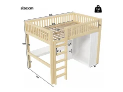 Cama mezanino 140x200cm - con escrivaninha + armário - con 3 gavetas - con escada - natural​ (colchão não incluído)