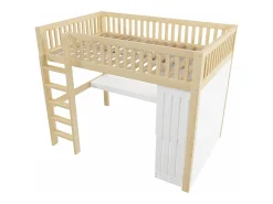 Cama mezanino 140x200cm - con escrivaninha + armário - con 3 gavetas - con escada - natural​ (colchão não incluído)