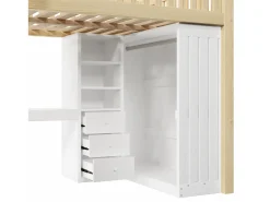 Cama mezanino 140x200cm - con escrivaninha + armário - con 3 gavetas - con escada - natural​ (colchão não incluído)