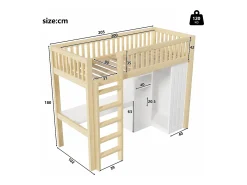 Cama mezanino 90x200cm - con escrivaninha + armário - con 3 gavetas - con escada - natural​ (colchão não incluído)