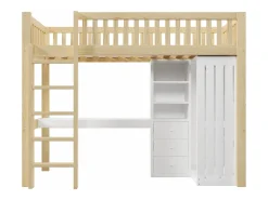 Cama mezanino 90x200cm - con escrivaninha + armário - con 3 gavetas - con escada - natural​ (colchão não incluído)