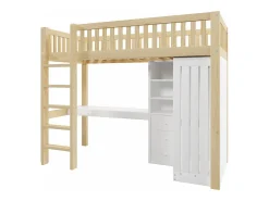 Cama mezanino 90x200cm - con escrivaninha + armário - con 3 gavetas - con escada - natural​ (colchão não incluído)
