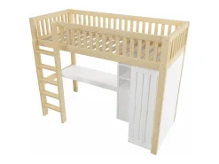Cama mezanino 90x200cm - con escrivaninha + armário - con 3 gavetas - con escada - natural​ (colchão não incluído)