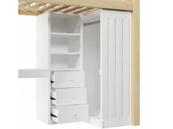 Cama mezanino 90x200cm - con escrivaninha + armário - con 3 gavetas - con escada - natural​ (colchão não incluído)