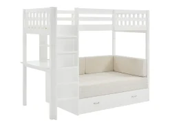 Cama mezzanine 90 X 190 cm com sofá conversível - Pinho e MDF - Branco - ORPELIA