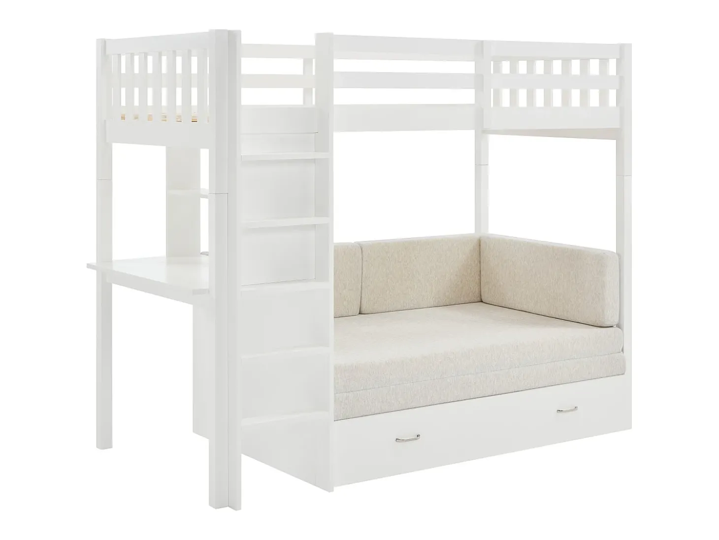 Cama mezzanine 90 X 190 cm com sofá conversível - Pinho e MDF - Branco - ORPELIA