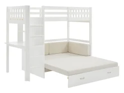Cama mezzanine 90 X 190 cm com sofá conversível - Pinho e MDF - Branco - ORPELIA