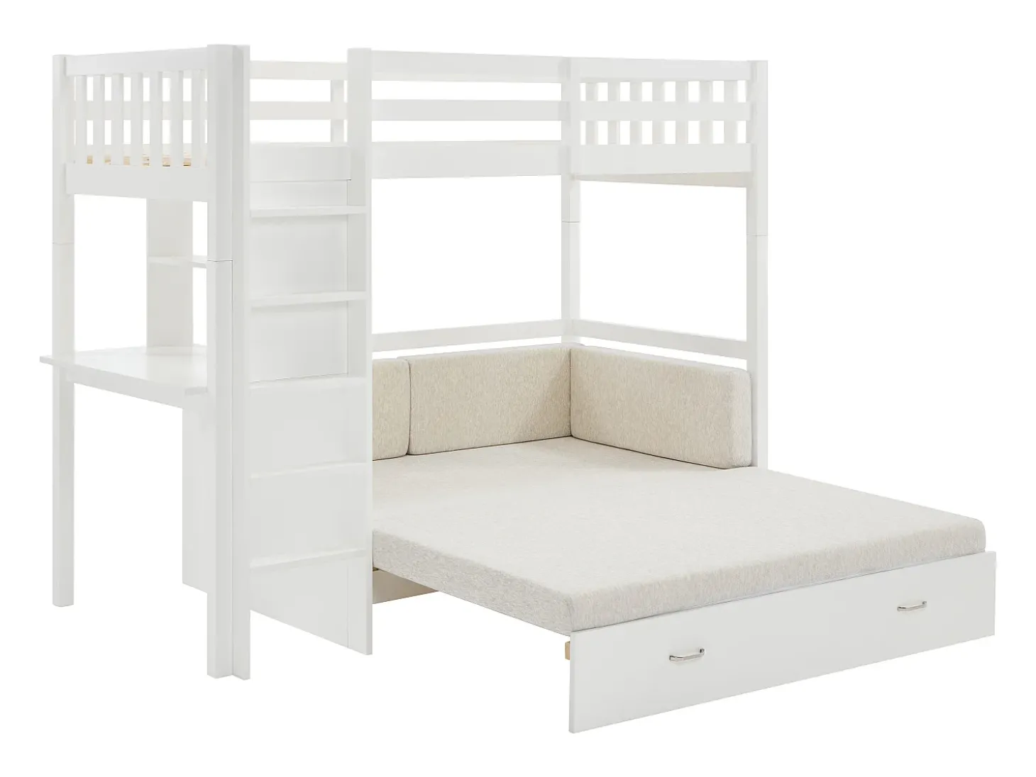 Cama mezzanine 90 X 190 cm com sofá conversível - Pinho e MDF - Branco - ORPELIA