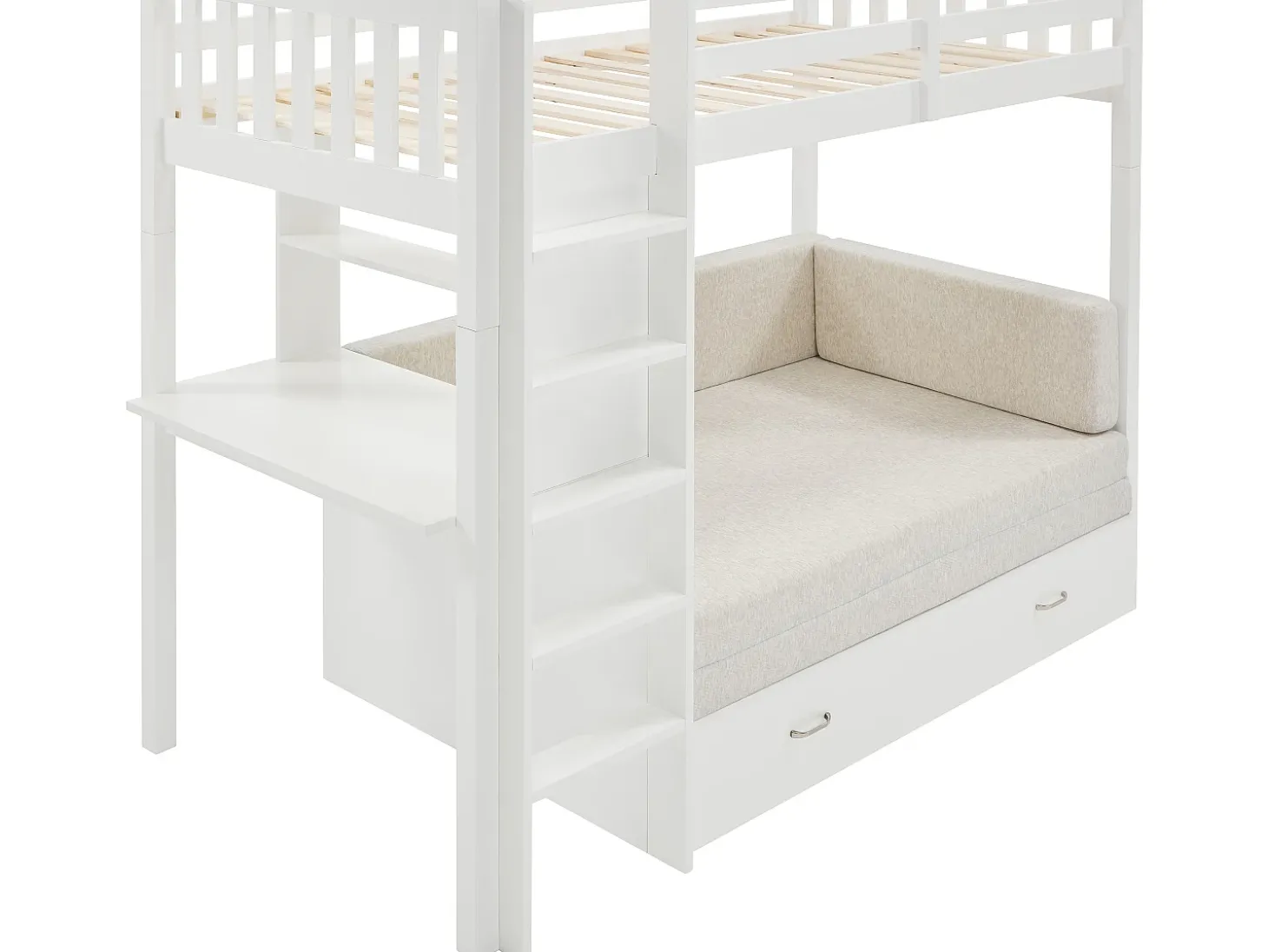 Cama mezzanine 90 X 190 cm com sofá conversível - Pinho e MDF - Branco - ORPELIA