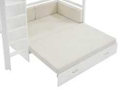Cama mezzanine 90 X 190 cm com sofá conversível - Pinho e MDF - Branco - ORPELIA