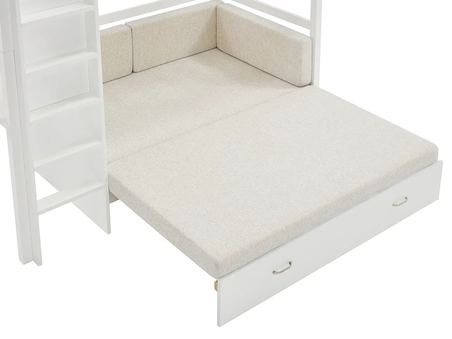 Cama mezzanine 90 X 190 cm com sofá conversível - Pinho e MDF - Branco - ORPELIA