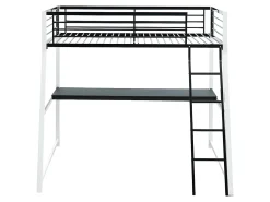 Cama mezzanine com secretária integrada 90x190 cm Preta e branca MALICIA + colchão