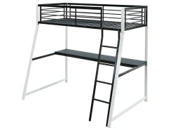 Cama mezzanine com secretária integrada 90x190 cm Preta e branca MALICIA + colchão