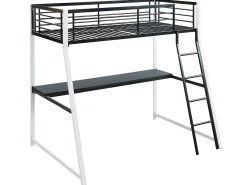 Cama mezzanine com secretária integrada 90x190 cm Preta e branca MALICIA + colchão