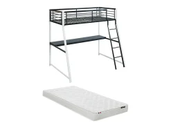 Cama mezzanine com secretária integrada 90x190 cm Preta e branca MALICIA + colchão