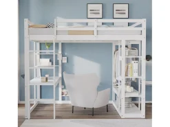 Cama mezzanine infantil 140x200cm - com escada - com mesa - com cabide simples - branco (colchão não incluído)