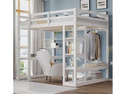 Cama mezzanine infantil 140x200cm - com escada - com mesa - com cabide simples - branco (colchão não incluído)