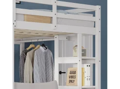 Cama mezzanine infantil 140x200cm - com escada - com mesa - com cabide simples - branco (colchão não incluído)