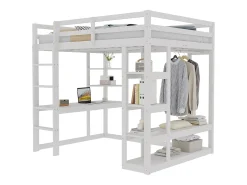 Cama mezzanine infantil 140x200cm - com escada - com mesa - com cabide simples - branco (colchão não incluído)