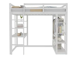 Cama mezzanine infantil 140x200cm - com escada - com mesa - com cabide simples - branco (colchão não incluído)