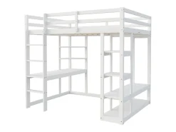 Cama mezzanine infantil 140x200cm - com escada - com mesa - com cabide simples - branco (colchão não incluído)