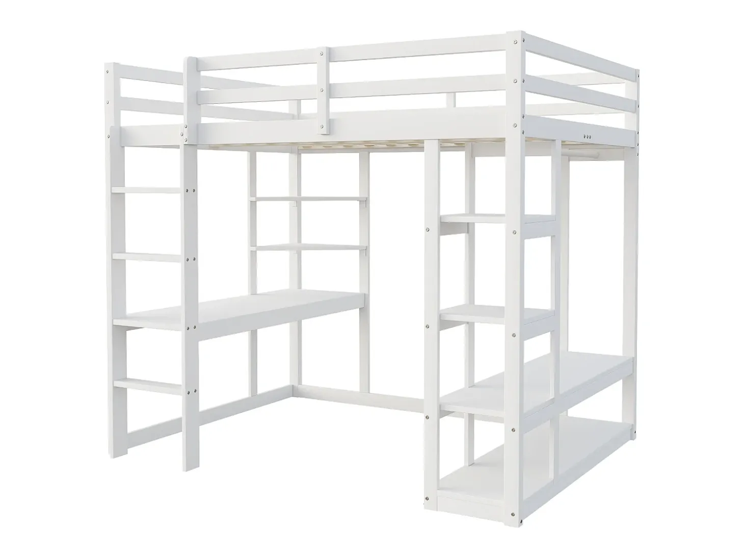 Cama mezzanine infantil 140x200cm - com escada - com mesa - com cabide simples - branco (colchão não incluído)