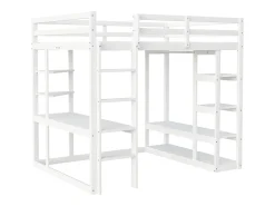 Cama mezzanine infantil 140x200cm - com escada - com mesa - com cabide simples - branco (colchão não incluído)