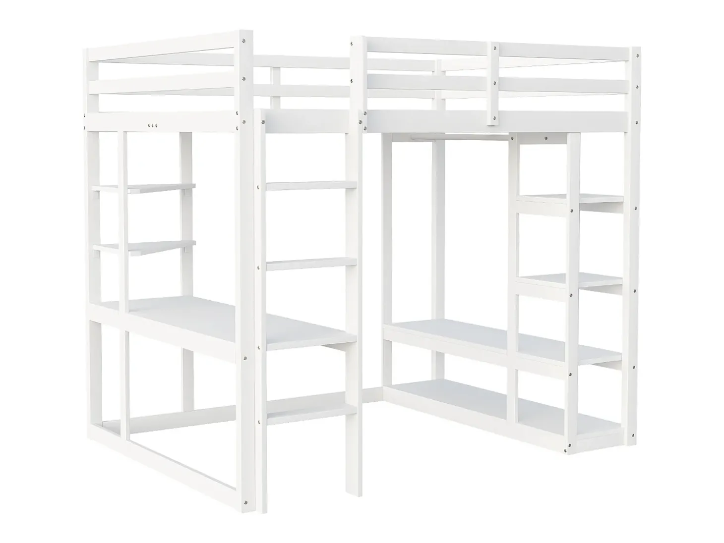 Cama mezzanine infantil 140x200cm - com escada - com mesa - com cabide simples - branco (colchão não incluído)