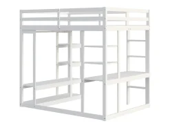 Cama mezzanine infantil 140x200cm - com escada - com mesa - com cabide simples - branco (colchão não incluído)
