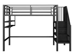 Cama mezzanine 90x200cm - com escada de armazenamento - com barreiras - preta (sem colchão)