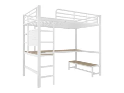 Cama mezzanine 90x200cm - com secretária + corrimão - com portas USB + Type-C - com faixa de luz LED - branca