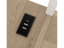 Cama mezzanine 90x200cm - com secretária + corrimão - com portas USB + Type-C - com faixa de luz LED - branca