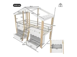 Cama montanha 90x200 cm - Cama infantil com 2 gavetas e prateleiras, iluminação LED - branco + natural - Colchão não incluído