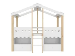 Cama montanha 90x200 cm - Cama infantil com 2 gavetas e prateleiras, iluminação LED - branco + natural - Colchão não incluído