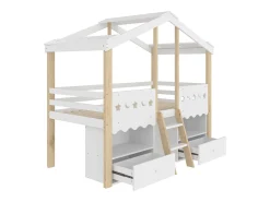 Cama montanha 90x200 cm - Cama infantil com 2 gavetas e prateleiras, iluminação LED - branco + natural - Colchão não incluído