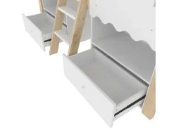Cama montanha 90x200 cm - Cama infantil com 2 gavetas e prateleiras, iluminação LED - branco + natural - Colchão não incluído
