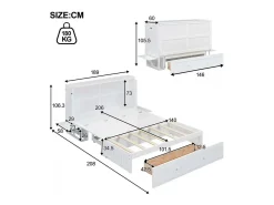 Cama multifunções retrátil 140x200cm em madeira maciça - com gaveta e suporte na cabeceira - Branco